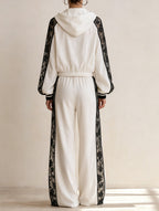 Lace Contrast Tracksuit Set – Women’s Hooded Jacket & Wide Leg Pants Two Piece Outfit