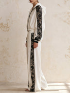 Lace Contrast Tracksuit Set – Women’s Hooded Jacket & Wide Leg Pants Two Piece Outfit