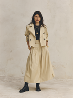 Effortless Washed Cotton Full-Fit Warm Beige Utility Maxi Skirt