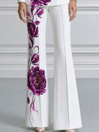 Floral Print Notched-Lapel Blazer & Flared Pants Suit Set