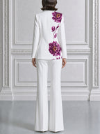 Floral Print Notched-Lapel Blazer & Flared Pants Suit Set