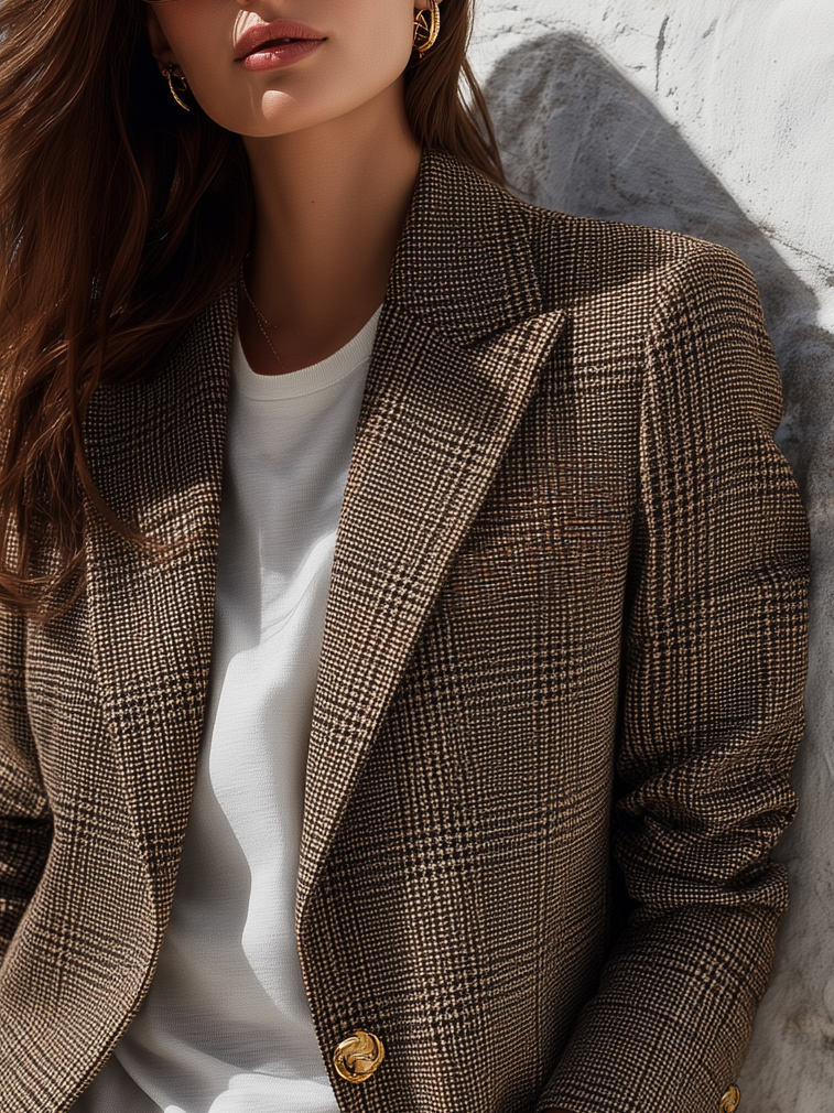 Retro-chic Classic Plaid Single-button Blazer
