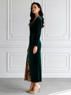 Baroque-Print Contrast Velvet Maxi Dress