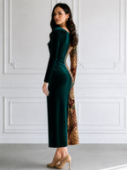 Baroque-Print Contrast Velvet Maxi Dress