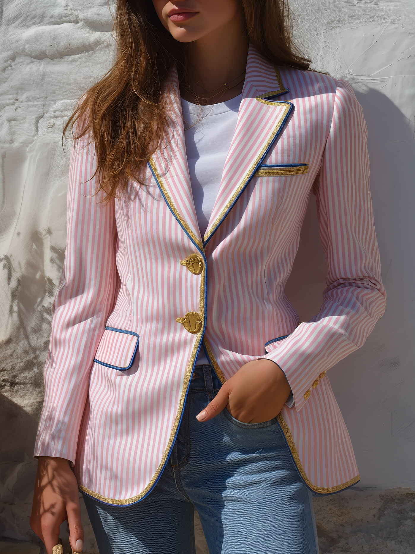 Classic Retro Striped Multi-pocket Blazer