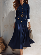 Elegant Knit And Satin Patchwork Maxi Dress