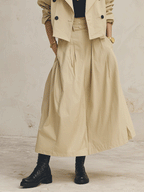 Effortless Washed Cotton Full-Fit Warm Beige Utility Maxi Skirt