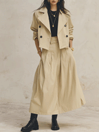 Effortless Washed Cotton Full-Fit Warm Beige Utility Maxi Skirt
