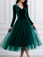 Velvet Bodice Tulle A-Line Midi Dress
