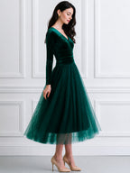 Velvet Bodice Tulle A-Line Midi Dress