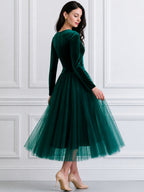 Velvet Bodice Tulle A-Line Midi Dress