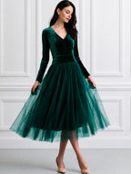 Velvet Bodice Tulle A-Line Midi Dress