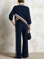 Navy Contrast Stripe Half‑Zip Air Layer Two‑Piece Tracksuit Set