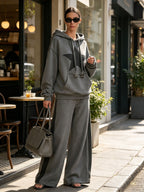 Grey Star Patch Hoodie & Side Stripe Wide Leg Pants Tracksuit 2 Piece Set