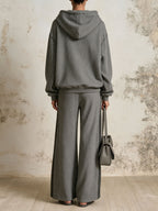 Grey Star Patch Hoodie & Side Stripe Wide Leg Pants Tracksuit 2 Piece Set