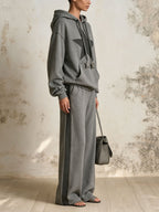 Grey Star Patch Hoodie & Side Stripe Wide Leg Pants Tracksuit 2 Piece Set