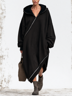Black Oversized Hooded Sweatshirt Midi Dress
