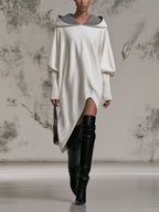 Two Tone Hooded Asymmetric Hem Oversized Sweatshirt Dress
