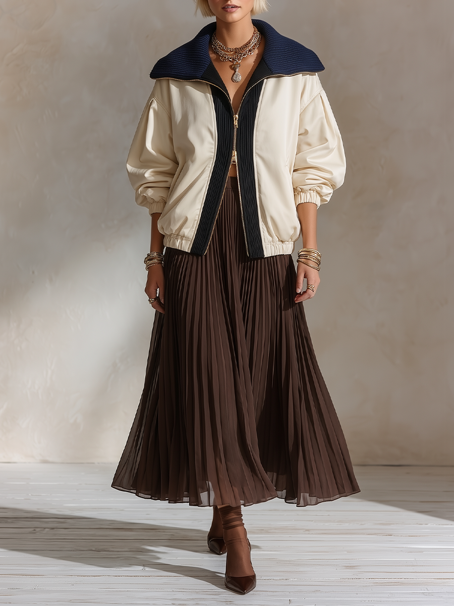 Sport Luxe Contrast Collar Bomber Jacket