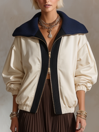 Sport Luxe Contrast Collar Bomber Jacket