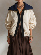 Sport Luxe Contrast Collar Bomber Jacket