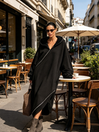 Black Oversized Hooded Sweatshirt Midi Dress