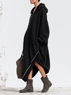 Black Oversized Hooded Sweatshirt Midi Dress