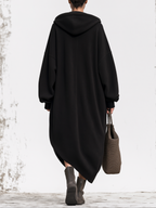 Black Oversized Hooded Sweatshirt Midi Dress