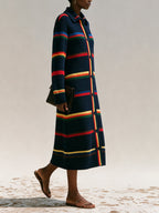 Vintage Striped Knit Cardigan Coat – Longline Button-Up Sweater Jacket