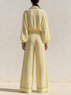 Elegant Contrast Trim Wide-Leg Jumpsuit – Minimalist Chic Long Sleeve Set