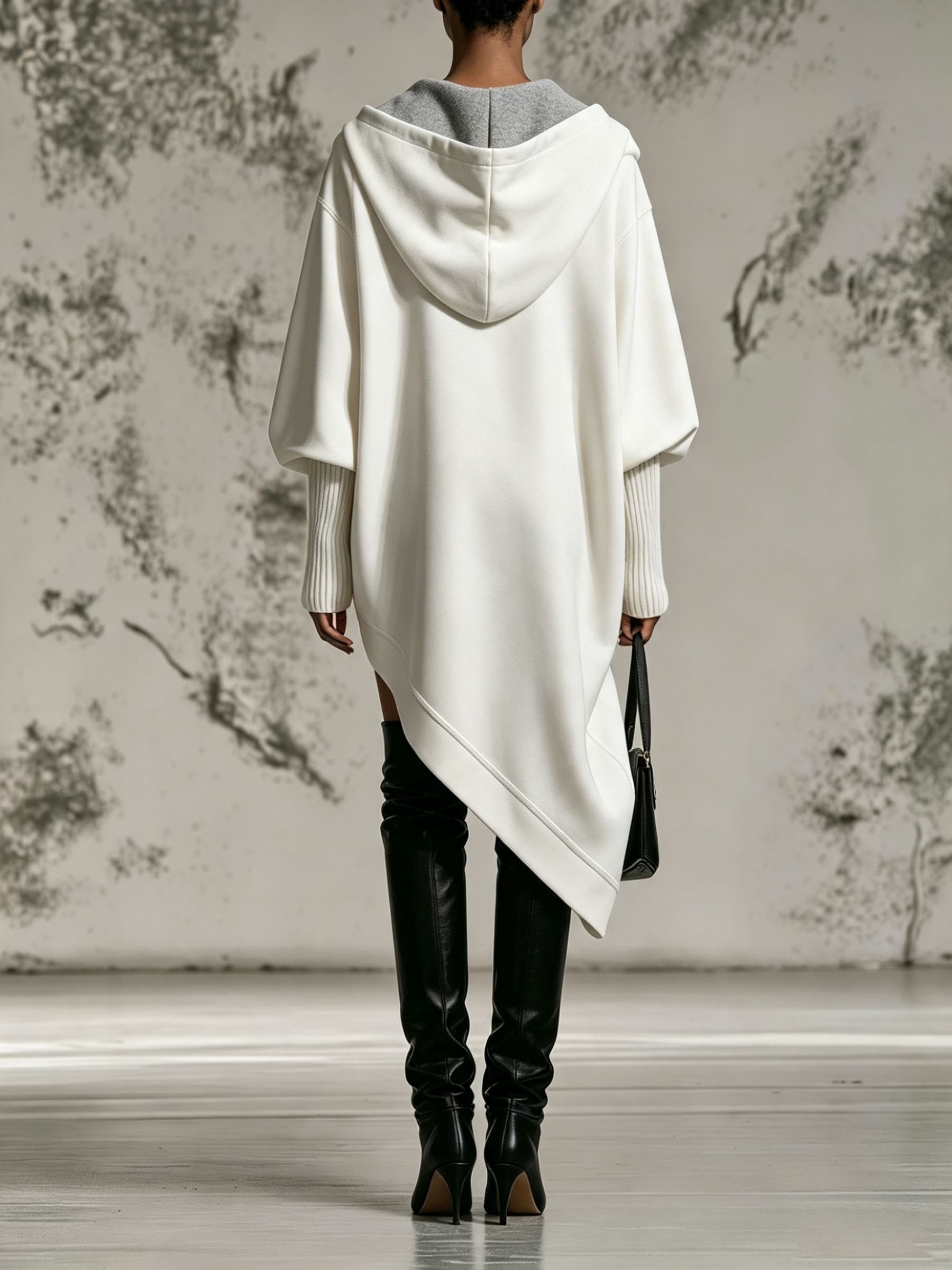Two Tone Hooded Asymmetric Hem Oversized Sweatshirt Dress