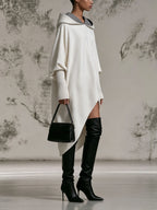 Two Tone Hooded Asymmetric Hem Oversized Sweatshirt Dress
