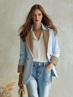 Resort-style Leopard Print Long-sleeved Lapel Blazer