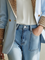 Resort-style Leopard Print Long-sleeved Lapel Blazer