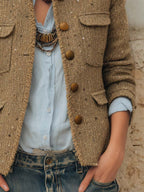 Vintage Fraged Trim Tweed Jacket