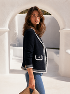 Retro Elegance Tweed-Style Contrast Trim Fringe Jacket