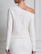 White Lace Off Shoulder Cable Knit Sweater Top