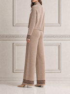Stockholm Style Beige Turtleneck Knit Sweater & Wide Leg Pants Set