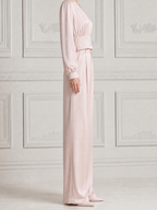 Blush Pink Fall Fashion V-Neck Cropped Blazer & Wide Leg Pants Set