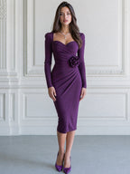 Ruched Sweetheart Neck 3D Rose Sheath Midi Dress