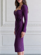 Ruched Sweetheart Neck 3D Rose Sheath Midi Dress