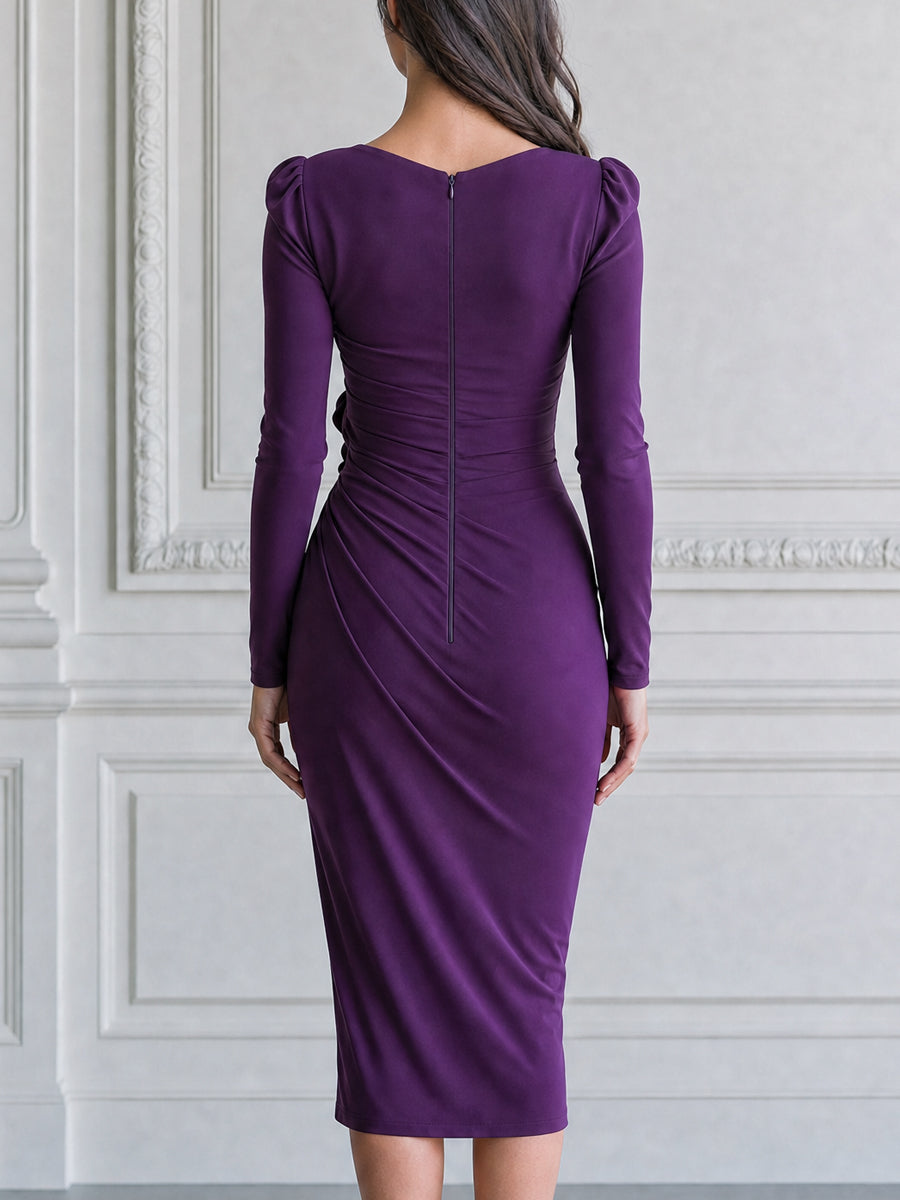 Ruched Sweetheart Neck 3D Rose Sheath Midi Dress