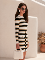Old Money Striped Knit Long Sleeve Bodycon Mini Dress