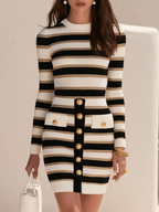 Old Money Striped Knit Long Sleeve Bodycon Mini Dress