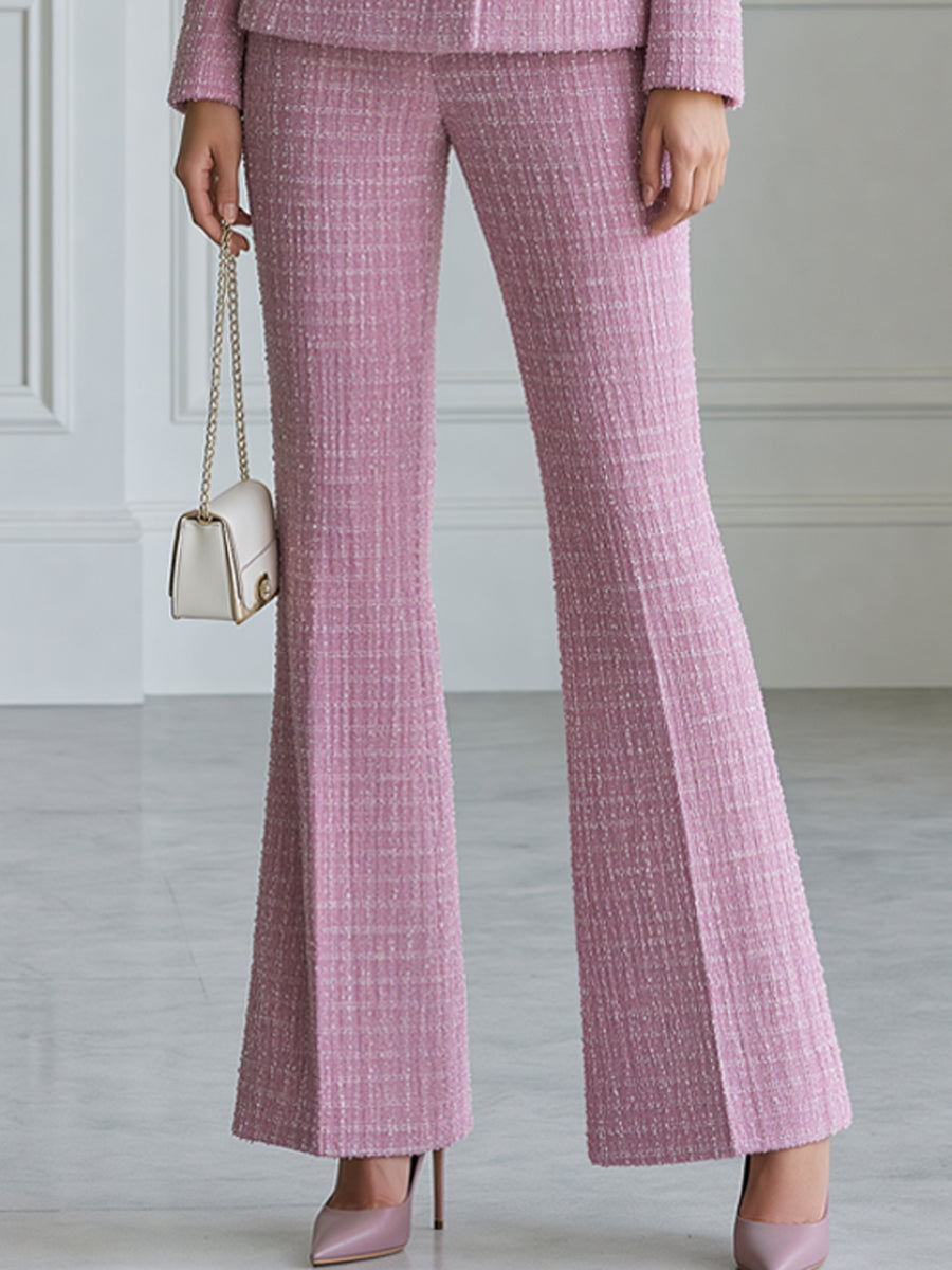 Tweed Double-Breasted Blazer & Flare Pants Two-Piece Suit Set