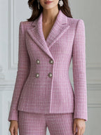 Tweed Double-Breasted Blazer & Flare Pants Two-Piece Suit Set