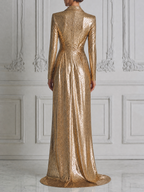 Gold Fall Wedding Guest Dress Leopard Metallic Wrap Maxi Dress
