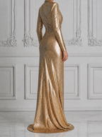 Gold Fall Wedding Guest Dress Leopard Metallic Wrap Maxi Dress