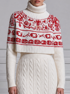 Stockholm Style White Nordic Knit Sweater & Cable Skirt Two-Piece Set