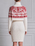 Stockholm Style White Nordic Knit Sweater & Cable Skirt Two-Piece Set